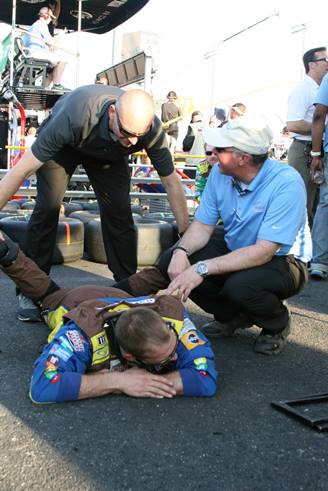 Dr. Bill helping during the NASCAR races
