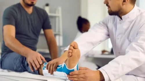 orthopedic doctor looking at ankle injury
