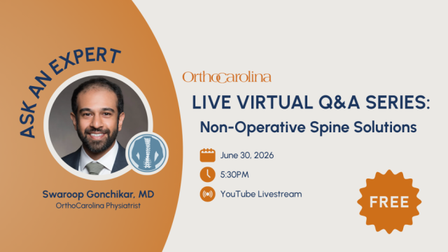 OrthoCarolina Live Stream Q&A w/ Dr. Gonchikar Graphic