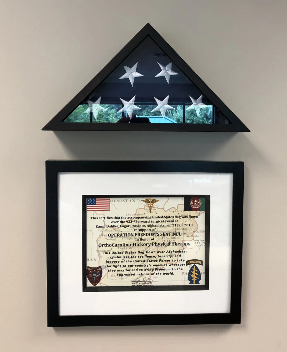 Flag honoring OC Hickory PT prominently and proudly displayed Flag honoring OC Hickory PT prominently and proudly displayed