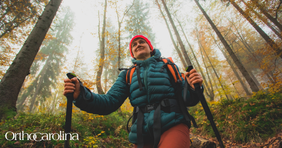 Woman hiking in the forest.