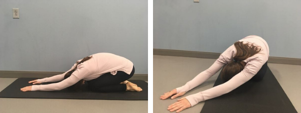 child's pose stretch for lATISSIMUS DORSI before swimming