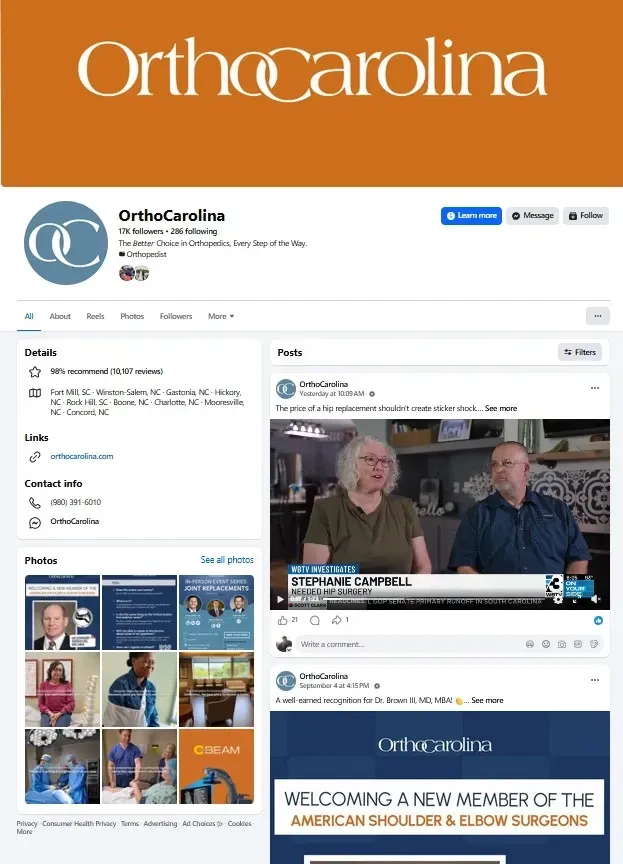 OrthoCarolina Facebook Page