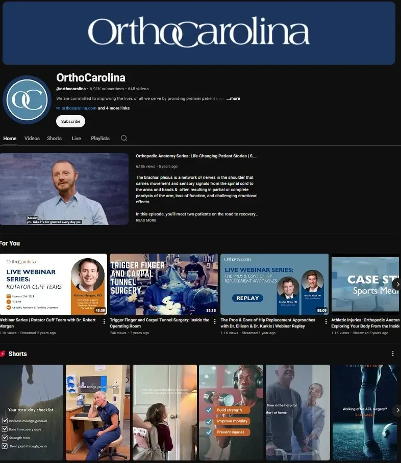 OrthoCarolina YouTube Channel